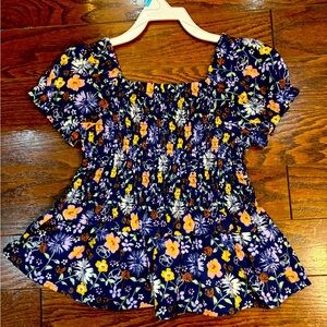 Okie Dokie Navy Floral Short Sleeve Blouse